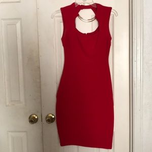 Red form fitting dress